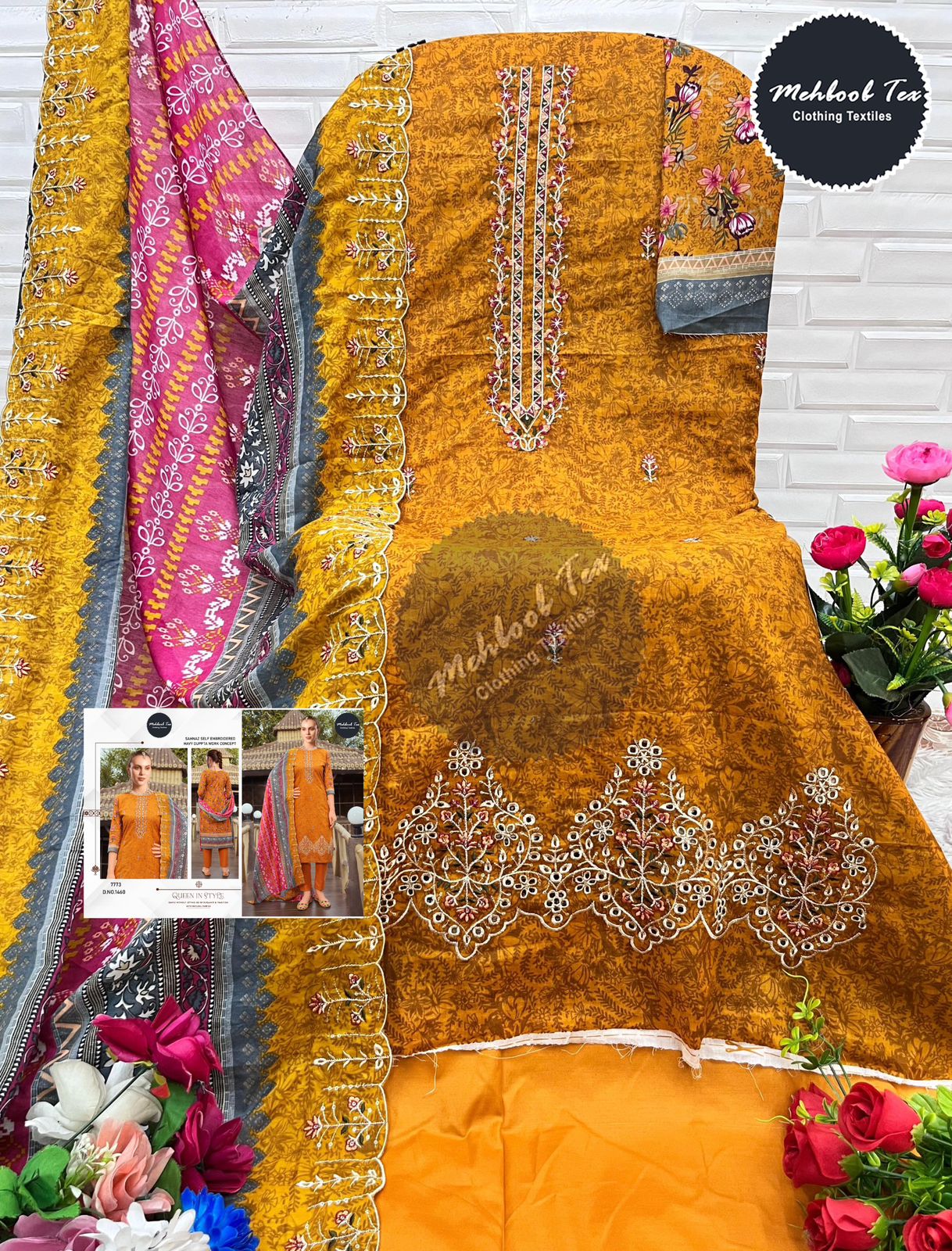 1457 and 1460 By Mehbbob Tex Cotton Printed Embroidery Pakistani Suits Wholesale Onilne